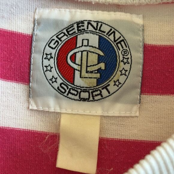 Vtg 80s Greenline Sport Bright Pink & White Striped Crew Neck Short Sleeve Shirt - Picture 7 of 8